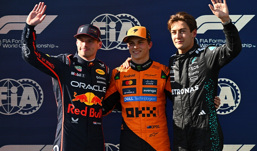 F1 İmola Pistinde Sıralama Turlarında Ilk 3 Pilot Verstappen Piastri Russell