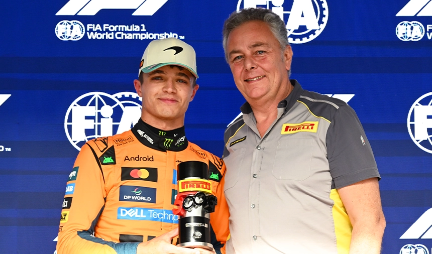 Lando Norris, Pirelli F1 Direktörü Mario Isola'dan Pirelli Sprint Pole Ödülünü Aldı