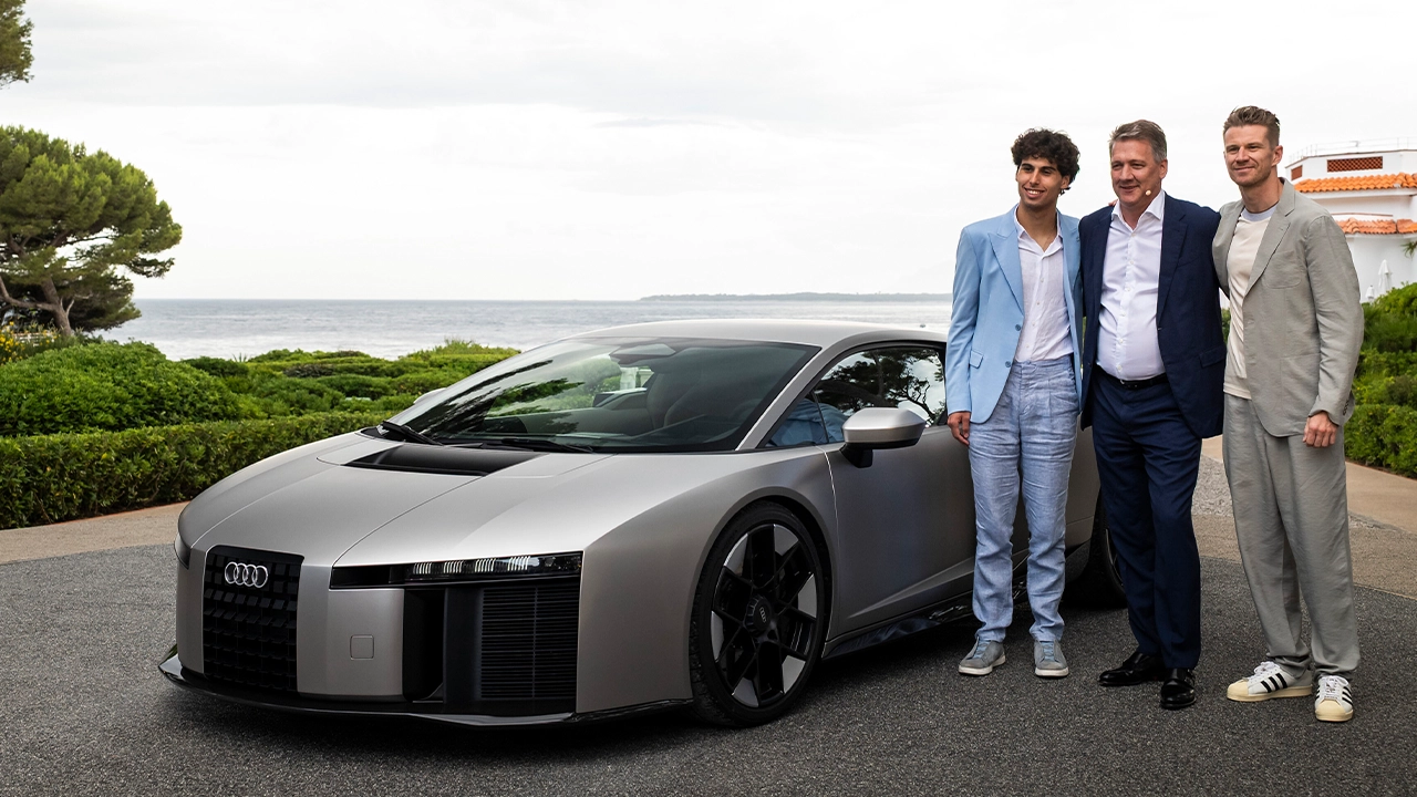 Audi Nuvolari Tanımından Gabriel Bortoleto, Audi Ceo'su Gernot Döllner Ve Nico Hülkenberg, Côte D'azur'da